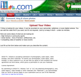 This screen shot of local Atlanta Station WXIA's website shows a great example of how to get more stories told through citizen video submissions.  